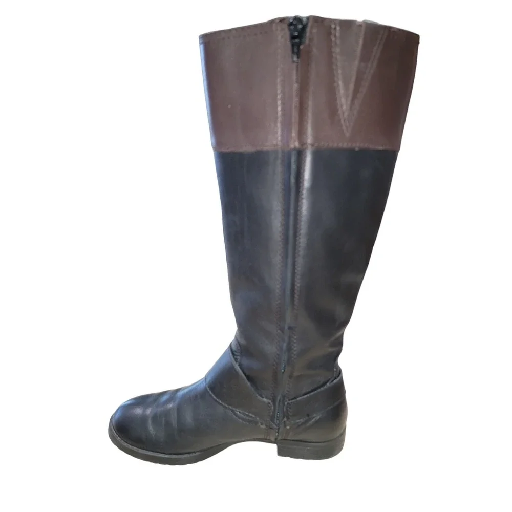 Ralph Lauren Sulita Womens Black Brown Leather Knee High Riding Boots Sz 6 B